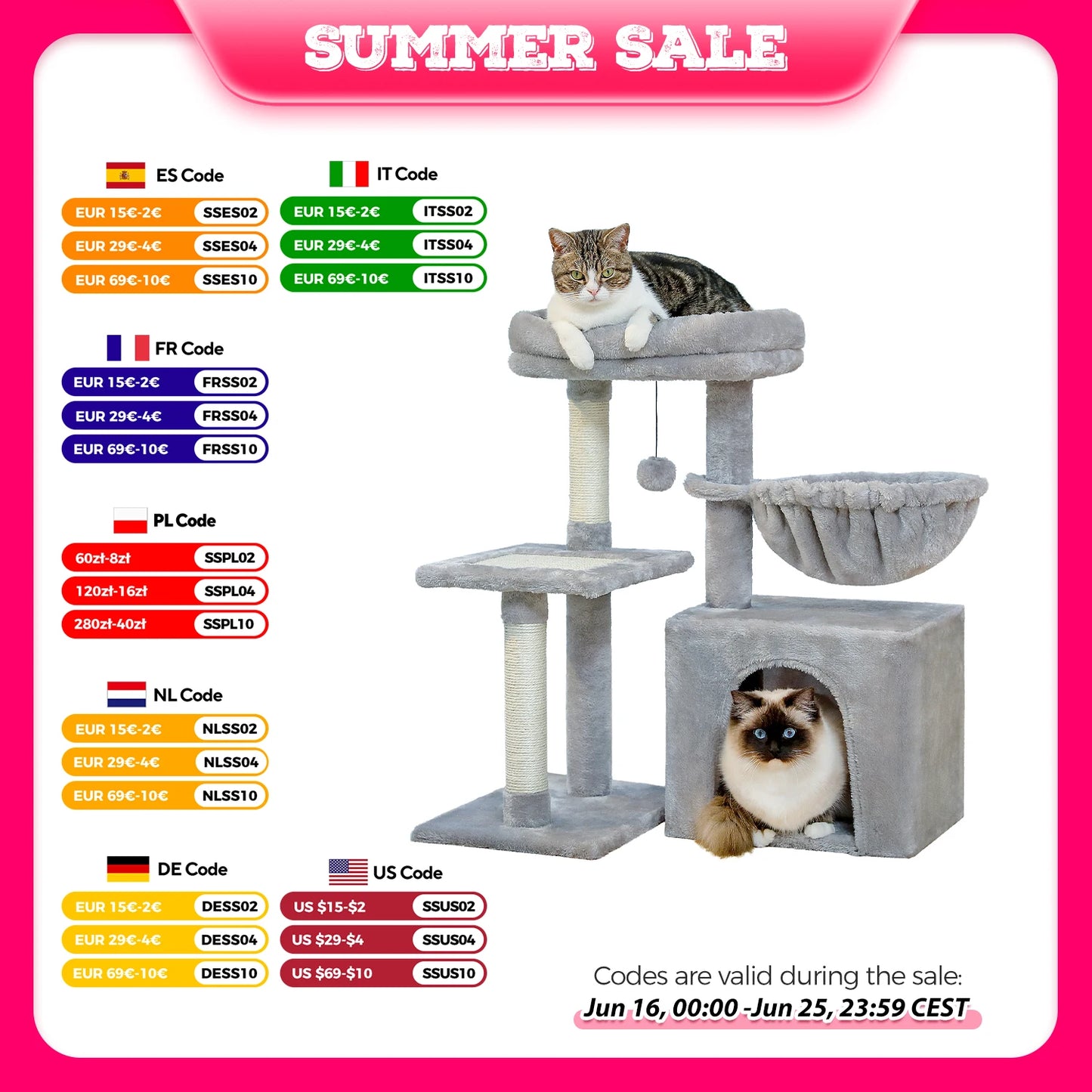 Cat Tree Cat Tower for Indoor Cats with Scratching Posts Big Hammock and Removable Top Perch Grey