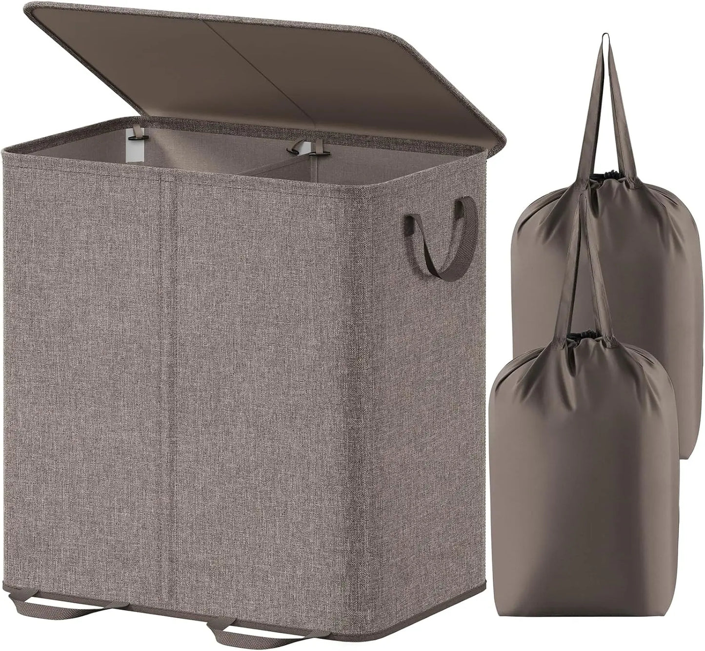 Large Collapsible Double Laundry Hamper with Lid and Handle
