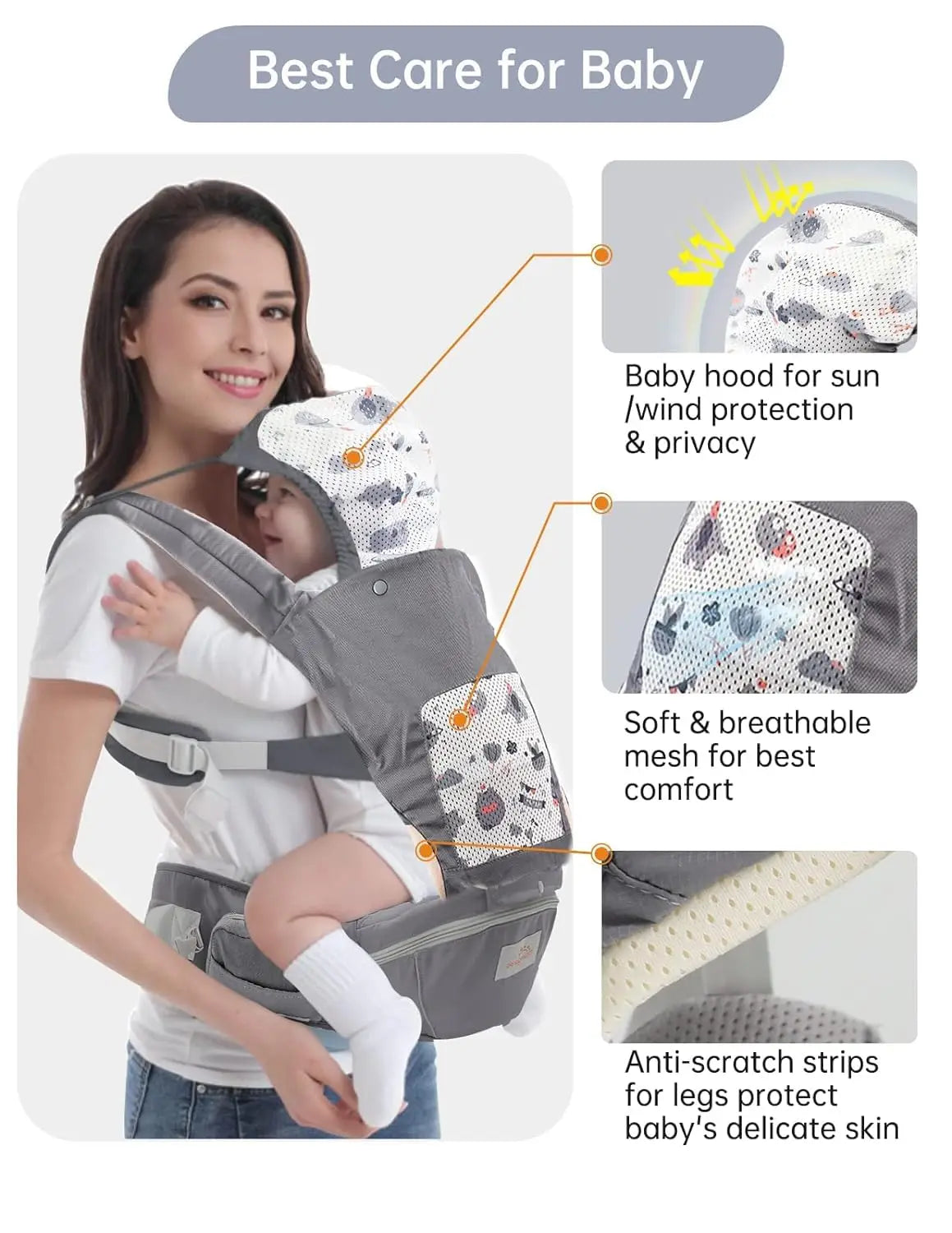 Baby Carrier Newborn to Toddler All Positions Toddler Carrier with Hood for All Seasons