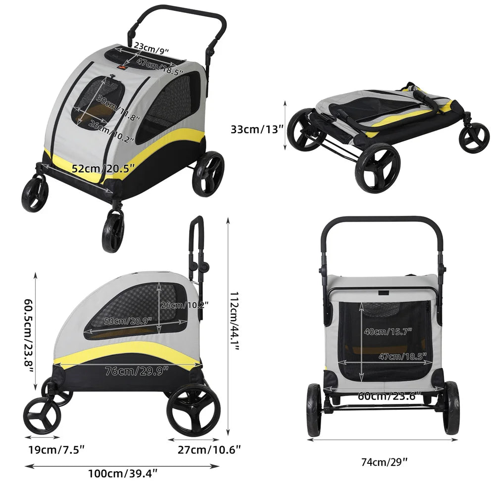 Premium 4 Wheel Foldable Dog Stroller Pram For All Sizes