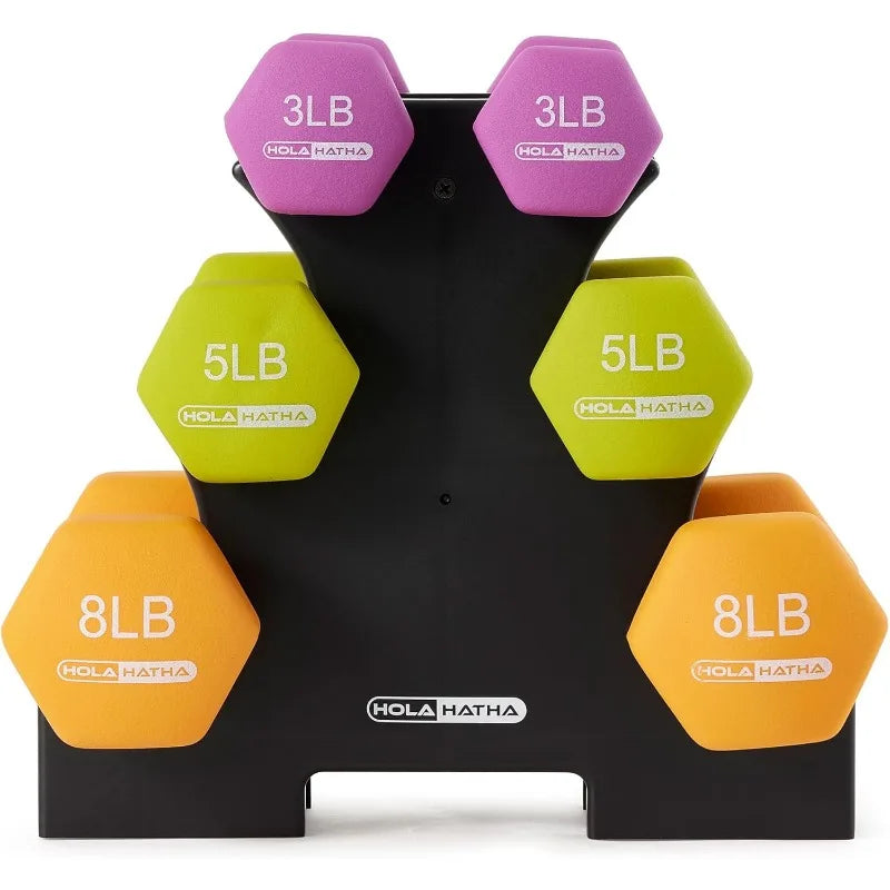 HolaHatha Neoprene Dumbbell Free Hand Weight Set with Rack for Home Exercises Ideal for Gaining Tone and Definition