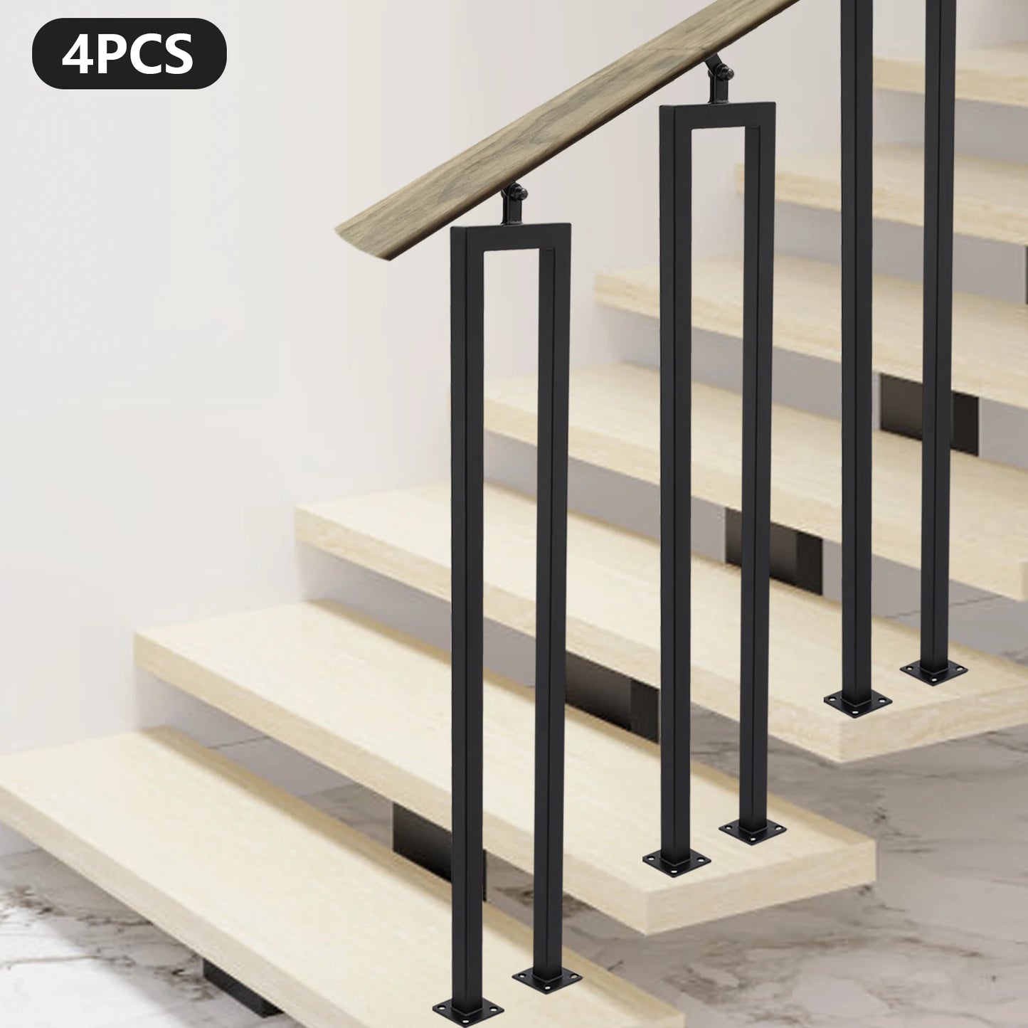 4 Pack U Shaped Stair Handrail Indoor Railing Iron Decor