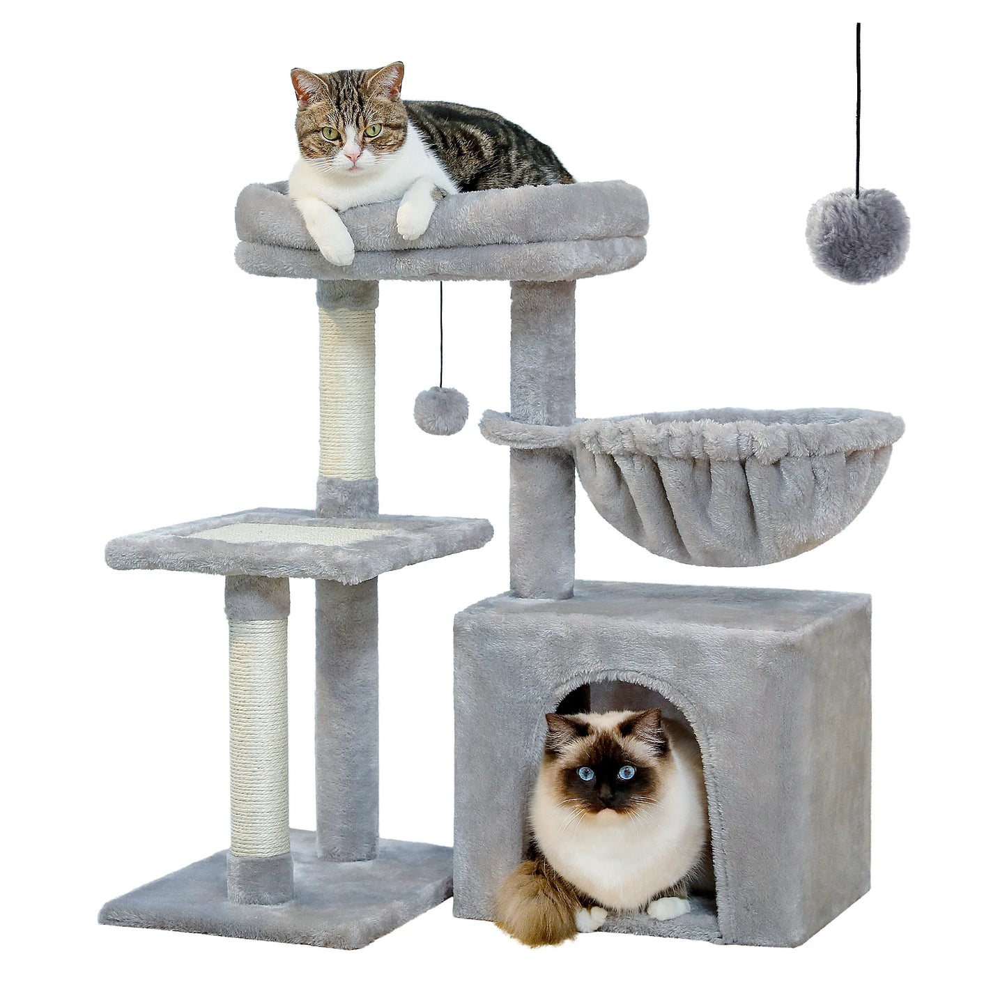 Cat Tree Cat Tower for Indoor Cats with Scratching Posts Big Hammock and Removable Top Perch Grey
