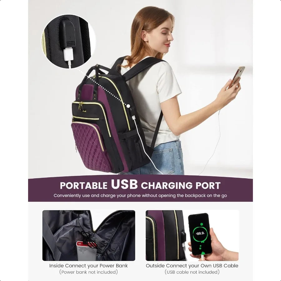 Women's Water Resistant 15.6 Laptop Backpack with USB