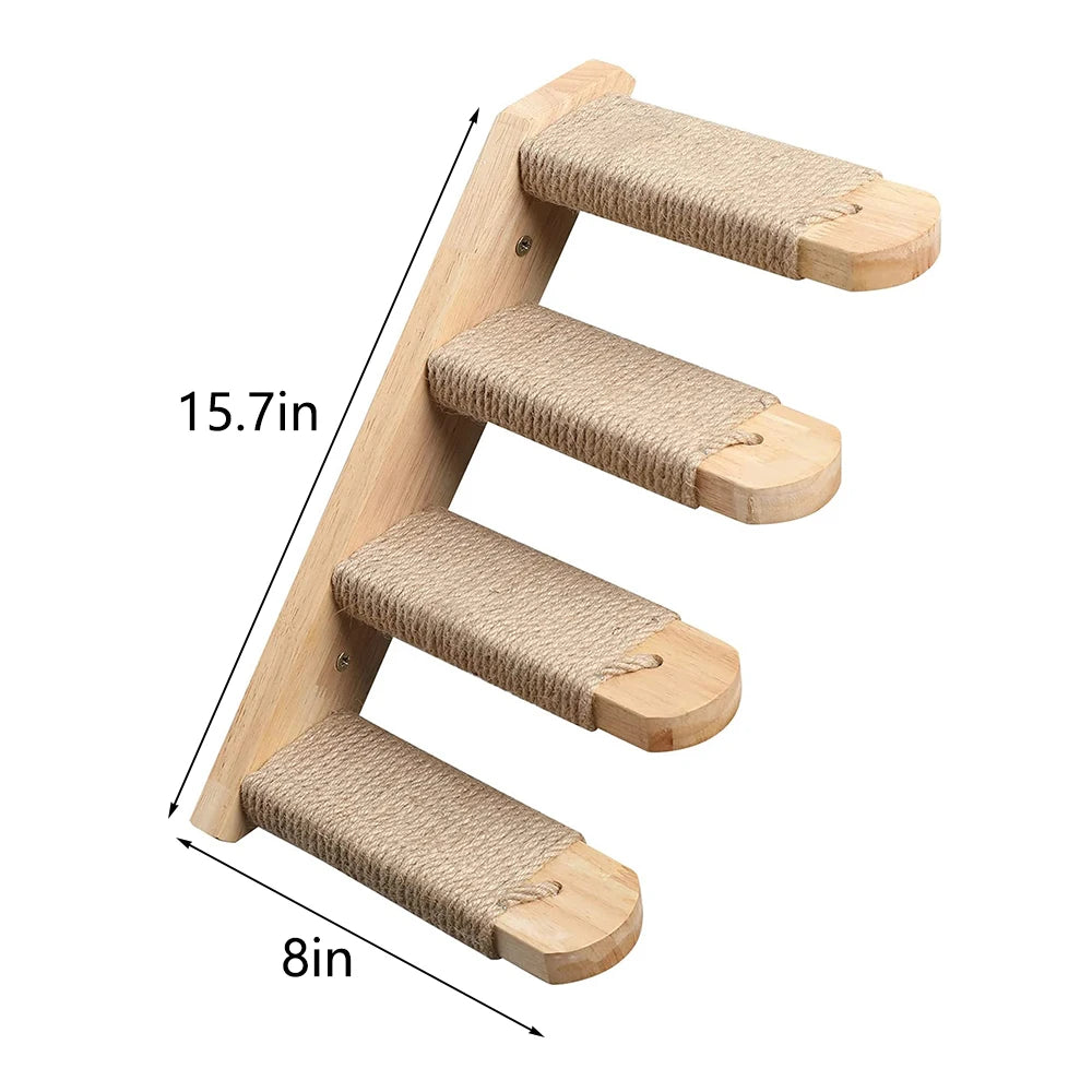 Cat Climbing Shelf Wall Mounted Four Step Stairway With Sisal Scratching Post For Cats Tree Tower Platform