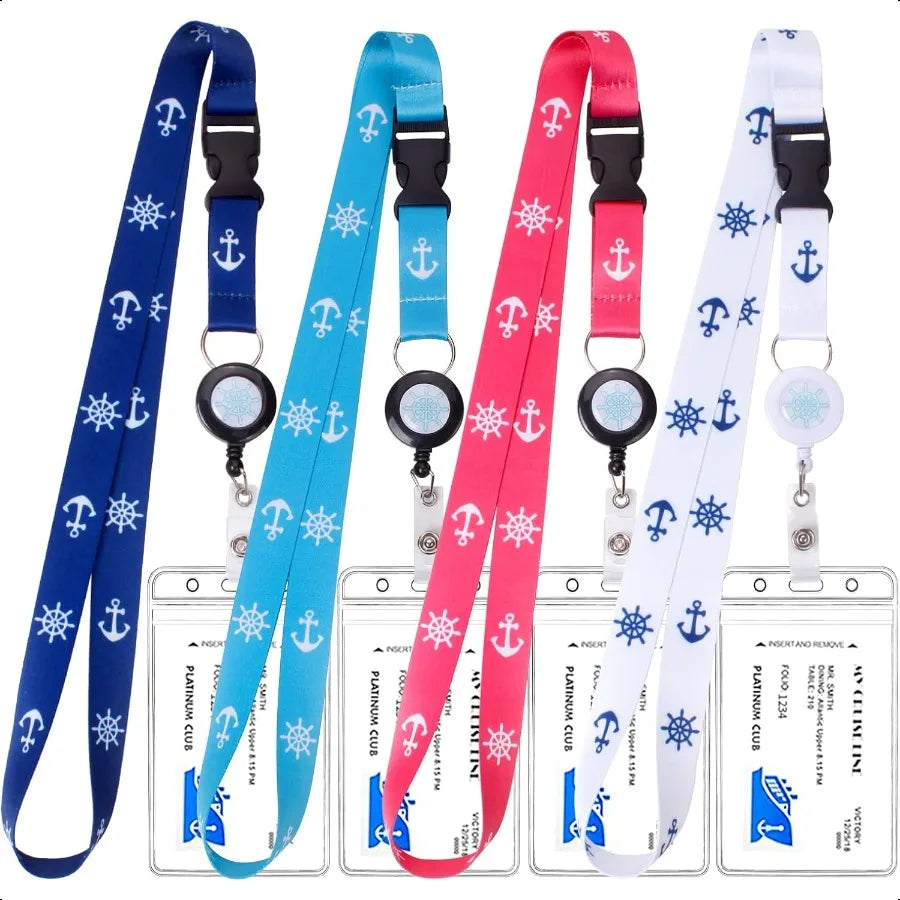 Retractable Waterproof Lanyard with ID Badge Reel Holder and Detachable Buckle for Ship Key Cards and Cruise Essentials
