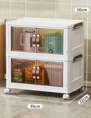 Three Tier Foldable Storage With Wheels Stackable Organizer