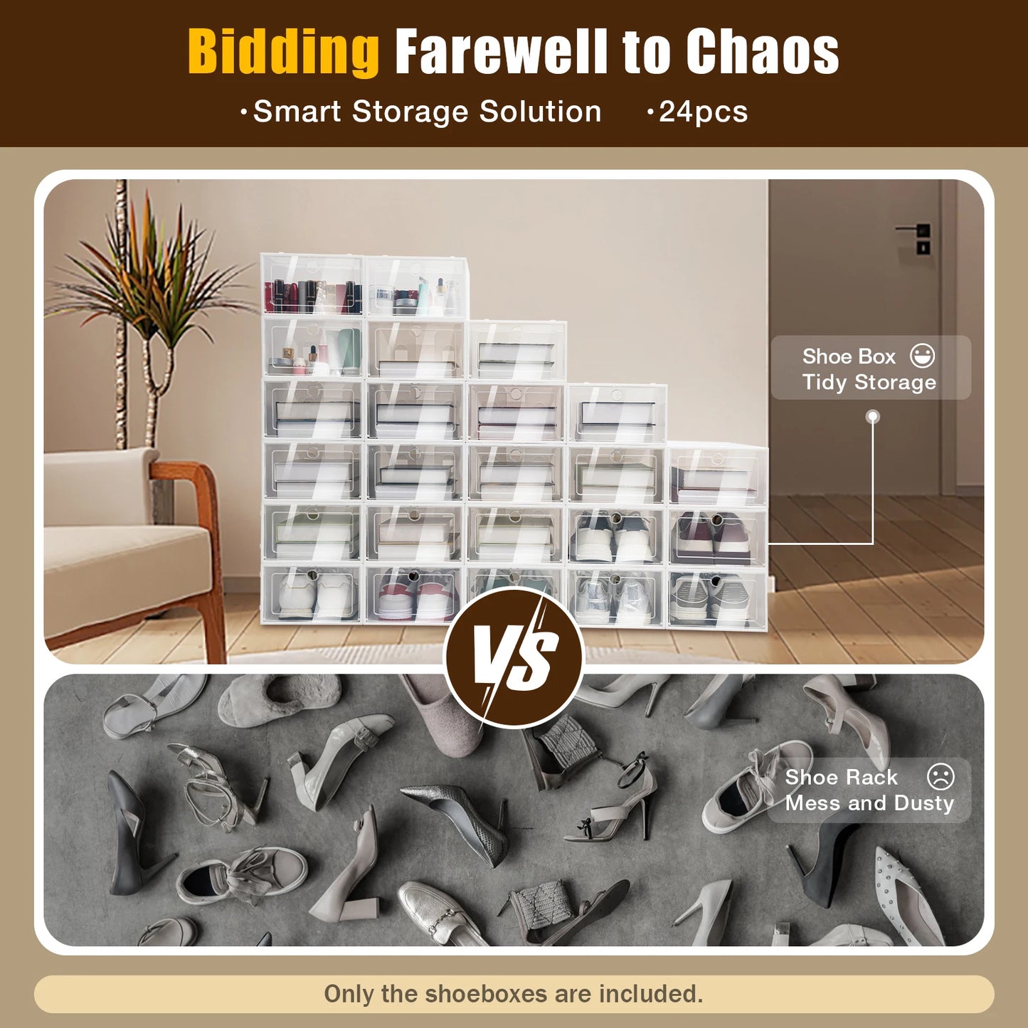 Transparent Foldable Shoe Box Organizer 24 Pack Stackable Storage