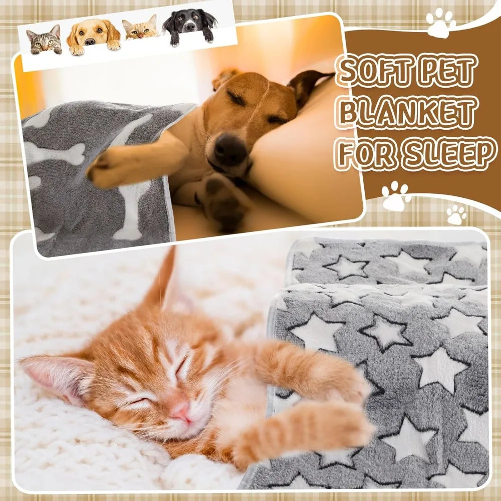 6 Pcs Small Dogs Blankets Super Soft Flannel Paw Prints