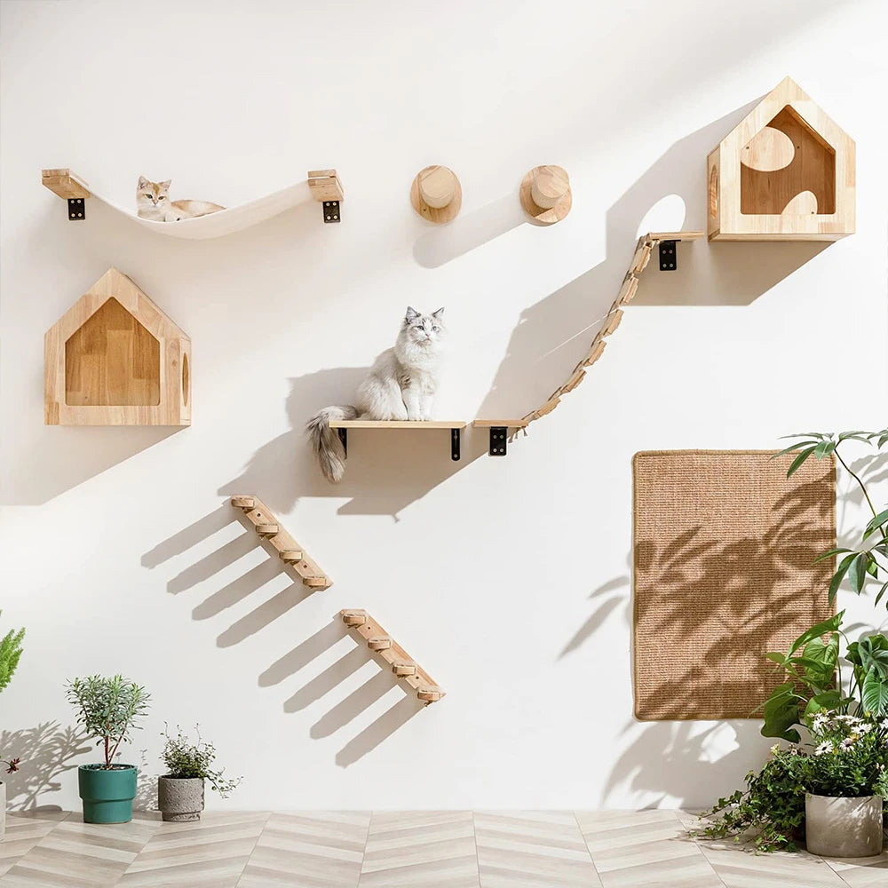 Cat Climbing Shelf Wall Mounted Four Step Stairway With Sisal Scratching Post For Cats Tree Tower Platform