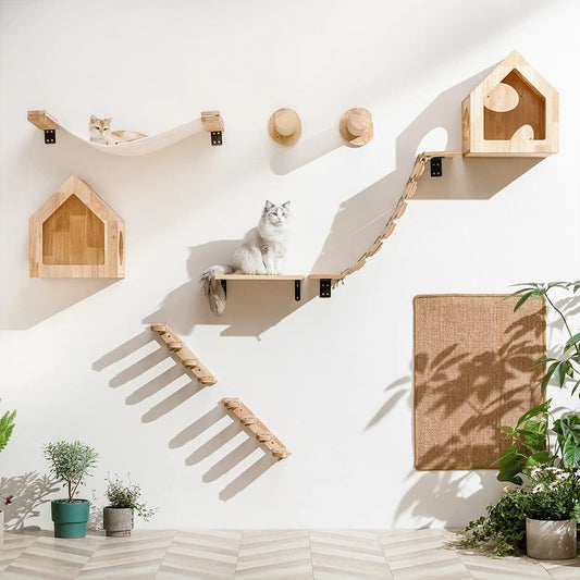 Cat Climbing Shelf Wall Mounted Four Step Stairway With Sisal Scratching Post For Cats Tree Tower Platform