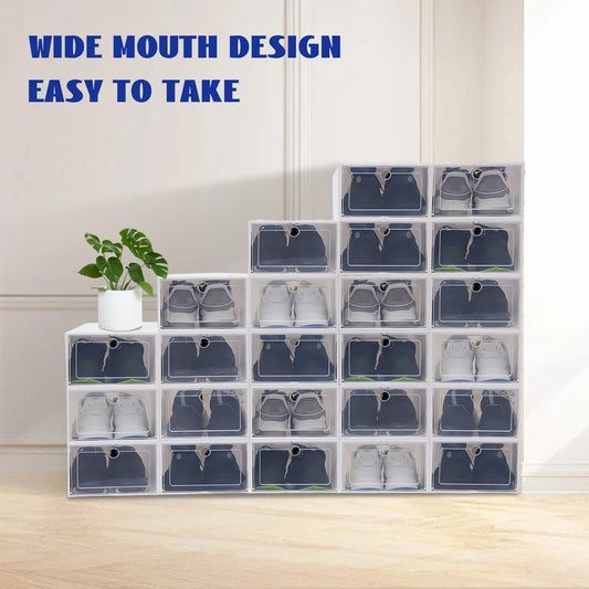 Transparent Foldable Shoe Box Organizer 24 Pack Stackable Storage