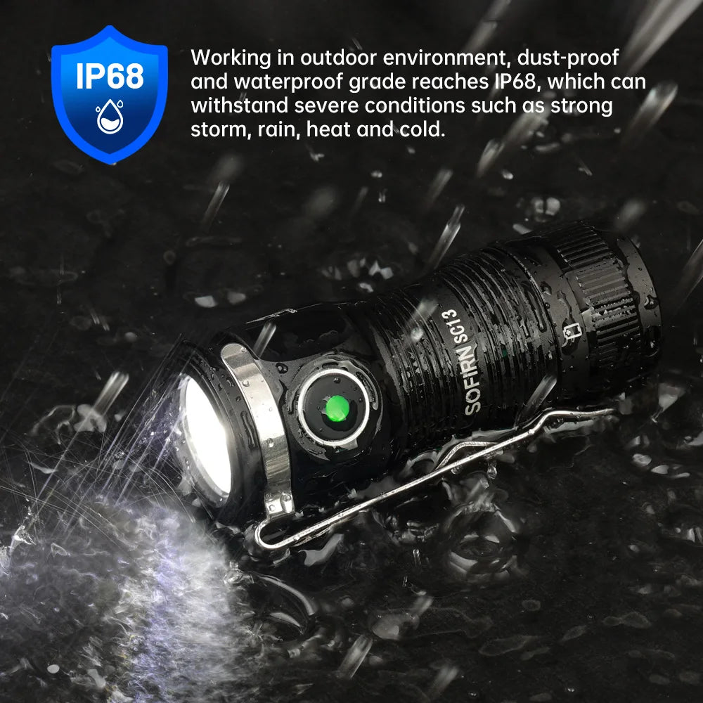 Sofirn Mini SC13 SST40 LED 1300 Lumen Tactical 18350 Rechargeable Flashlight 6000K Keychain Emergency Torch with Magnetic Base