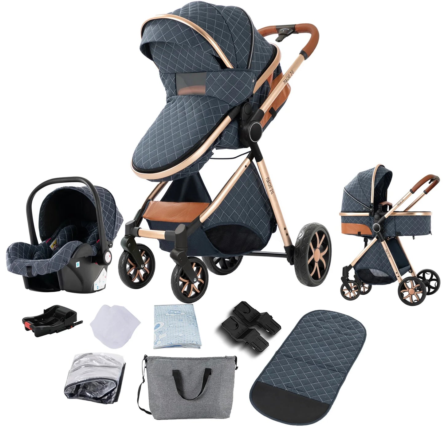 Baby Stroller 3 in 1 Travel System Pushchair Lightweight Pram All Terrain Baby Buggy Compact Fold Stroller