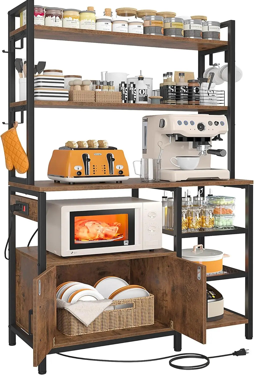 Bakers Rack With Storage Cabinet And Microwave Stand Kitchen