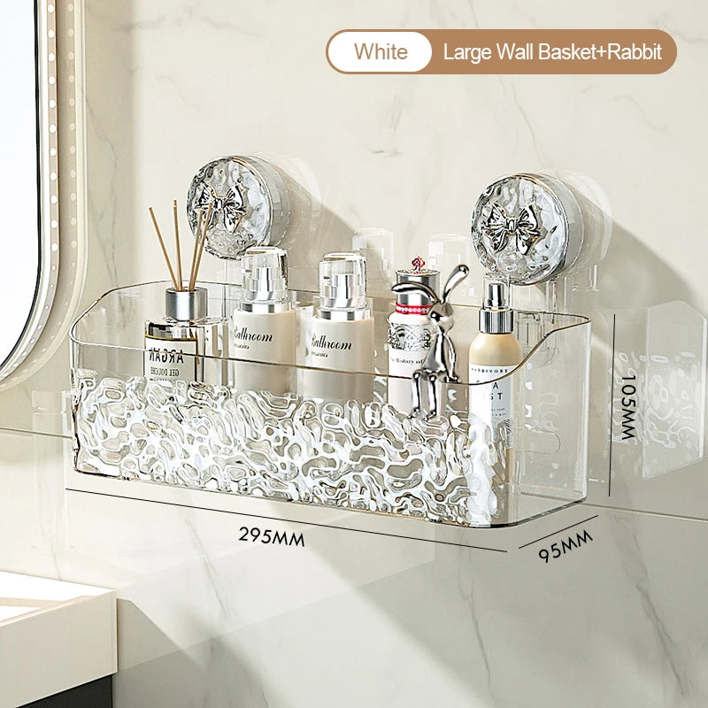 Big Red House Bathroom WallMounted Storage Shelf SuctionCup GlacierPattern Organizer