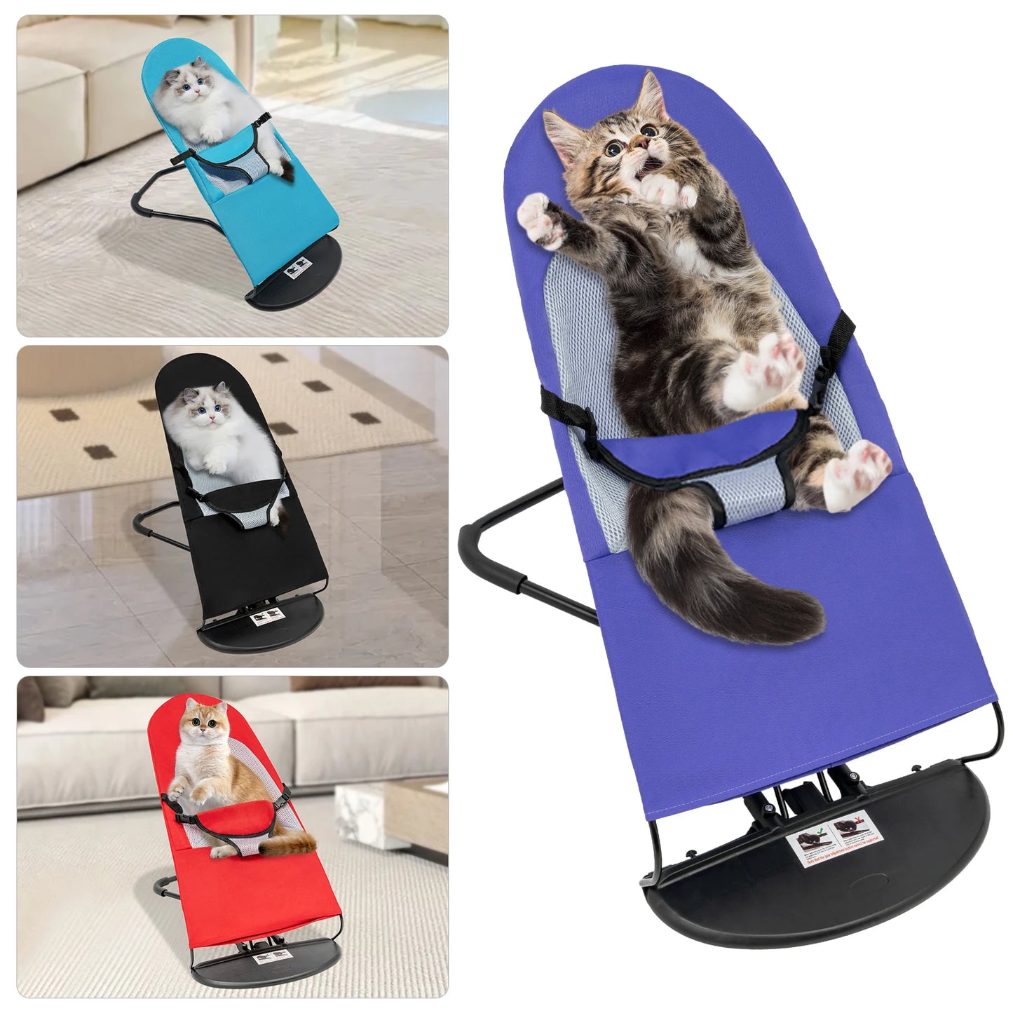 Pet Rocking Chair Stainless Steel Bracket Height Adjustable Foldable Portable Puppy Rocker Bed with Anti Slip Pads for Home