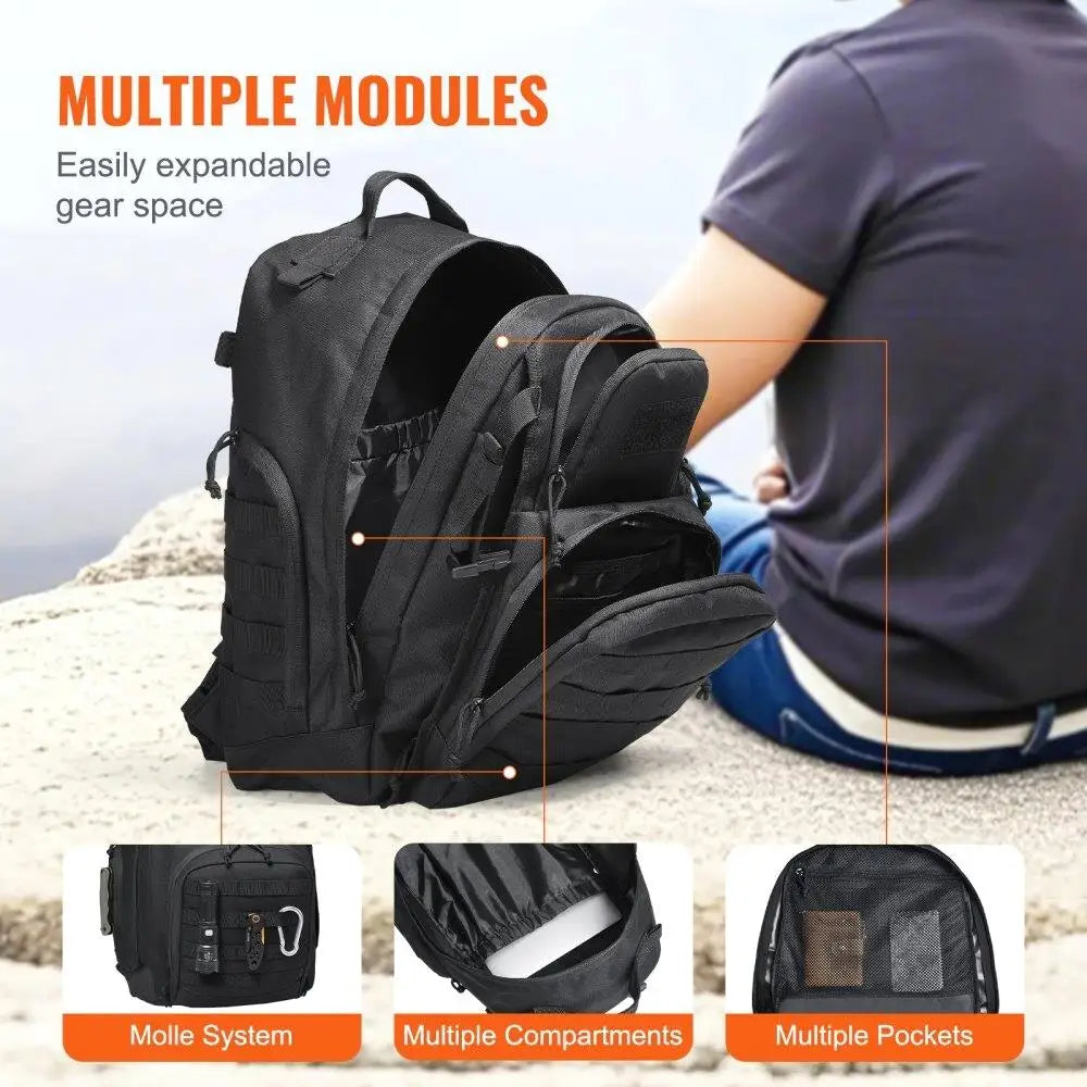 Vevor Tactical Rucksack 40L Molle Compatible Sponge Padding Assault Pack Outdoor Camping Trekking EDC Backpack Black