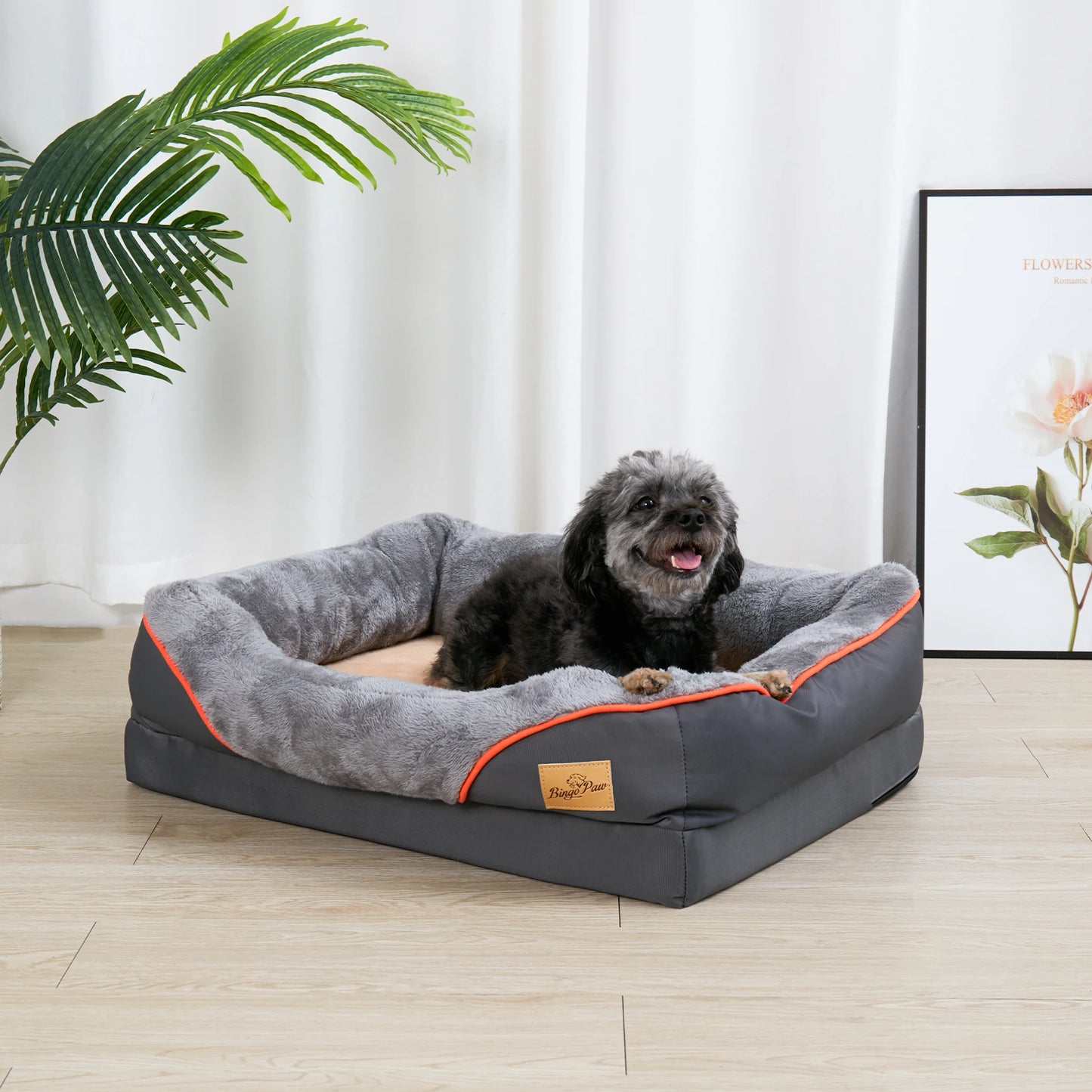 Dog Bed Orthopedic Foam With Cotton Bolster Removable Cover
