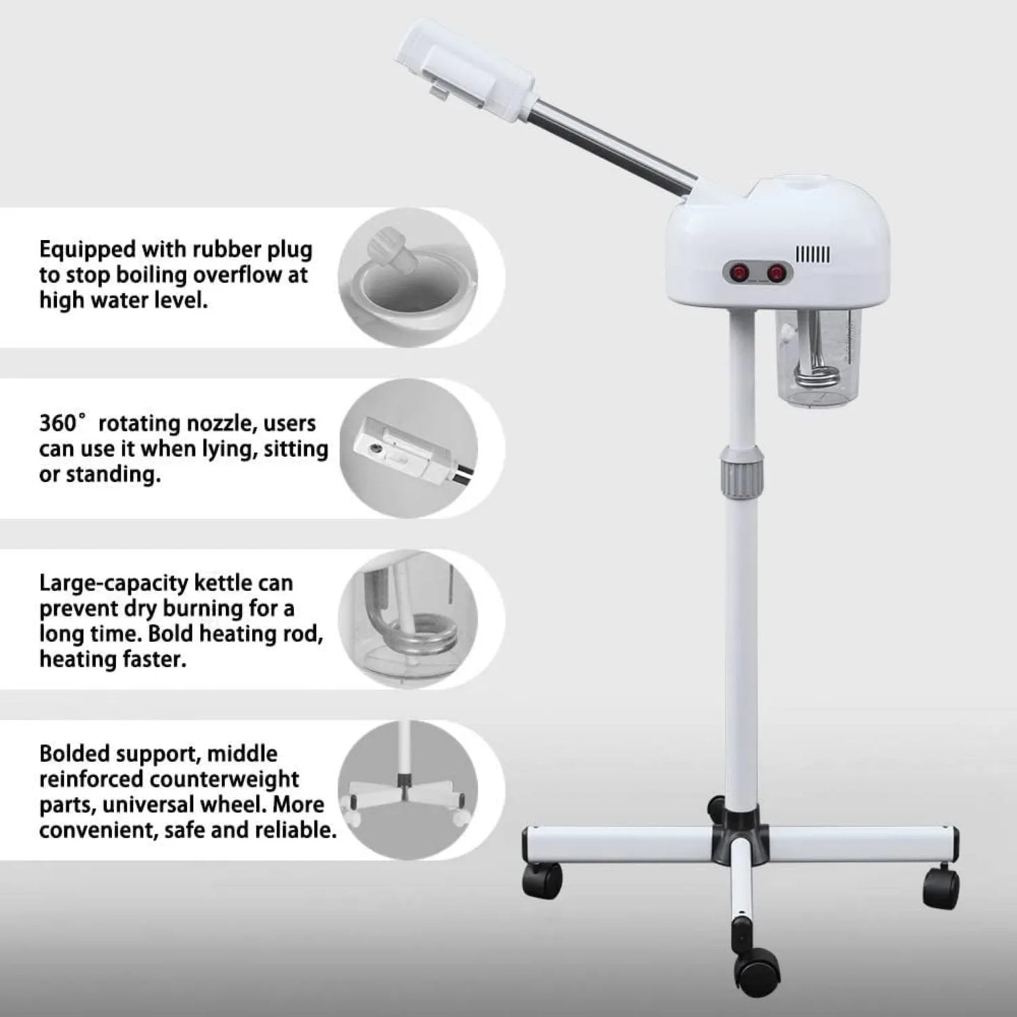 Professional Facial Steamer for Beauty Salon and Home with 360 Degree Rotating Nozzle for Skin Cleansing and Pore Unclogging