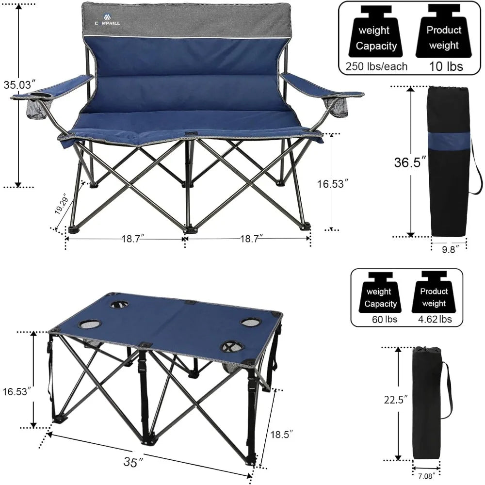 Set of 3 Camping Chairs Folding 500Lb Cup Holder Carry Bag