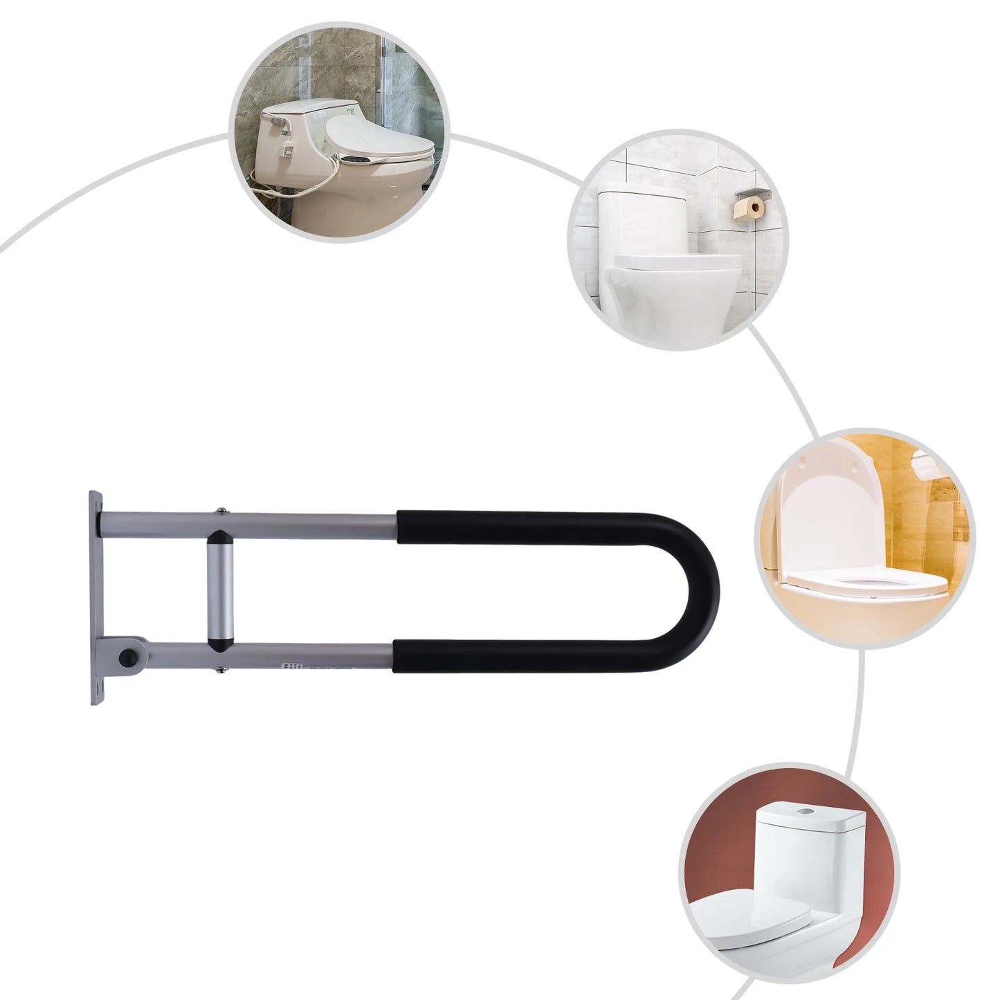 Wall Mounted Toilet Grab Bar Aluminium Alloy Non Slip Rail