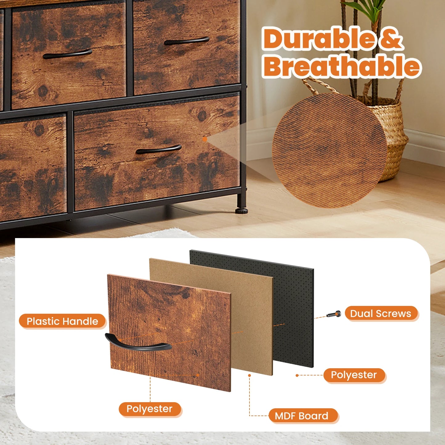 JHK Shoe Cabinet Dresser With 5 Fabric Drawers TV Stand