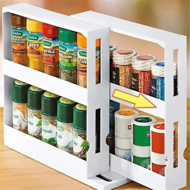 Hign Concerned 2 Tier Rotate Spice Storage Rack Kitchen