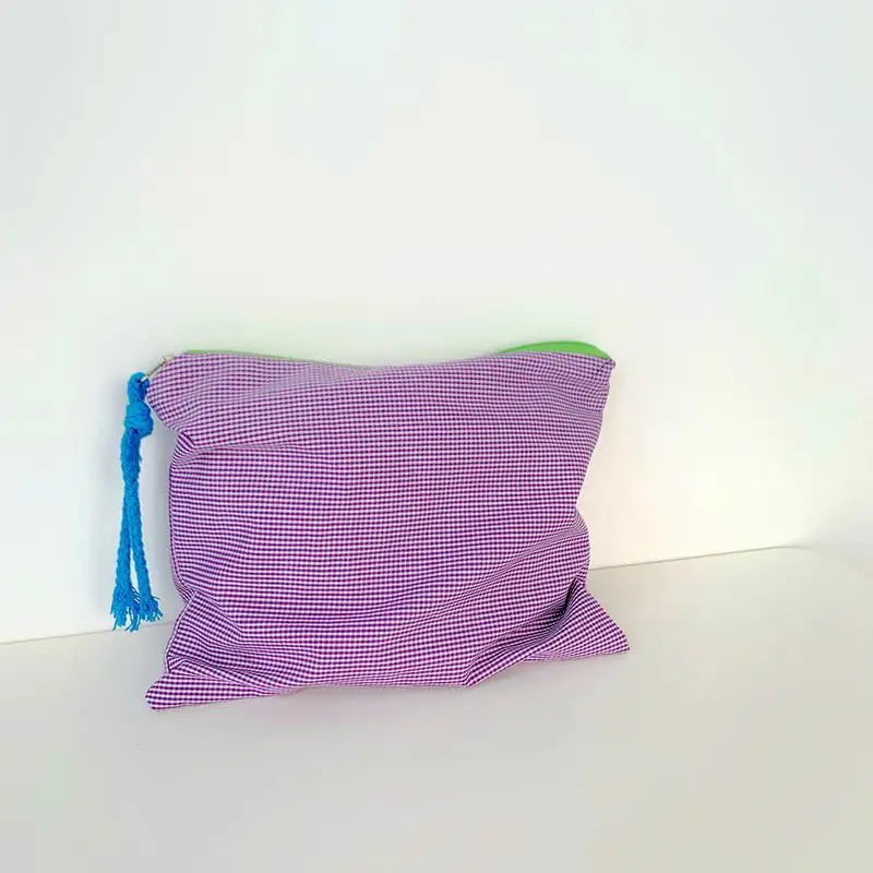 Plaid Makeup Bag Women Cotton Linen Cosmetic Zipper Pouch