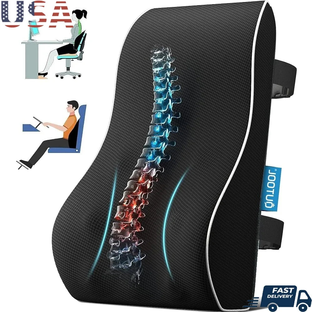 Lumbar Support Pillow for Office Chair Ergonomic Back Pain Relief Memory Foam Cushion with Adjustable Straps for Car Seat Comfort