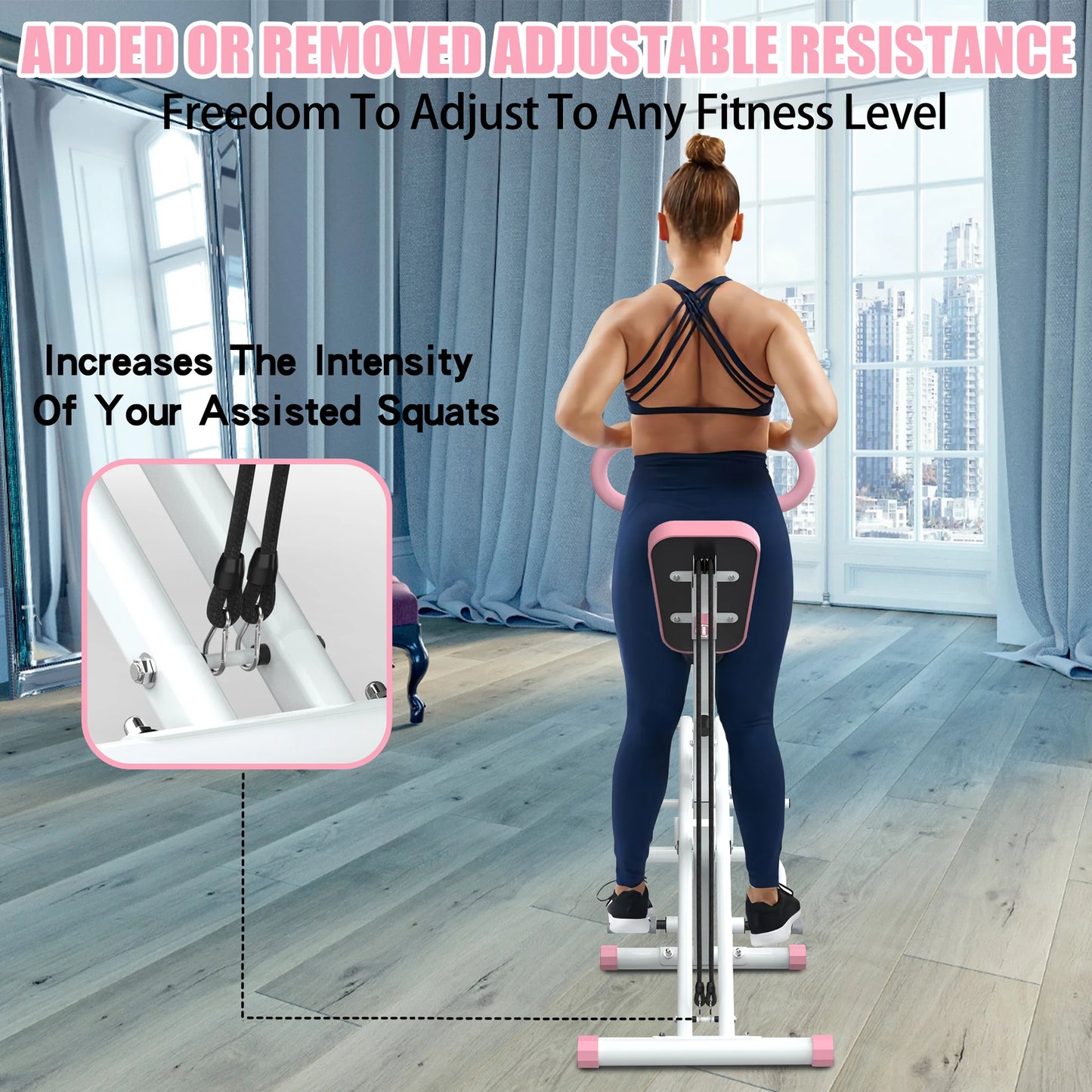 Foldable Squat Machine with Resistance Bands for Gluteus Maximus Training and Abdominal Back and Leg Workouts