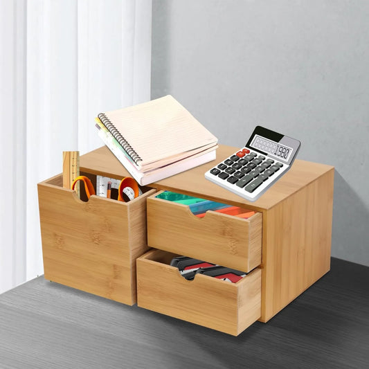 Sichuan Bamboo Desktop Organizer Drawer With Recess Handles For Office And Home Storage