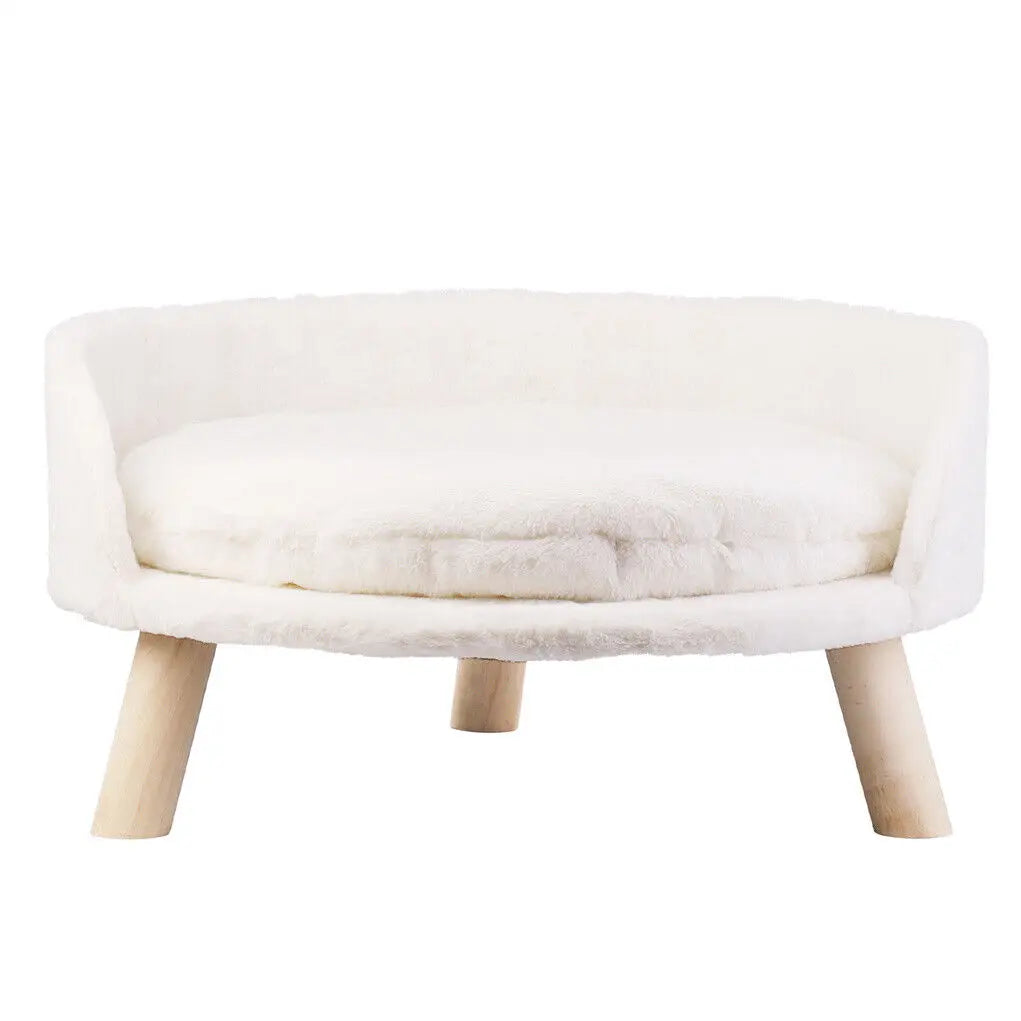 Luxury Soft Cat Bed Warm Plush Fabric Pet Nesting Chair Bed Washable Couch with Wood Legs and Cushion Pad for Small Pets