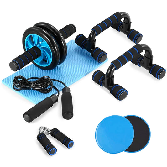 5 In 1 Ab Wheel Roller Kit with Push Up Bar Jump Rope Hand Gripper and Knee Pad Home Fitness Workout