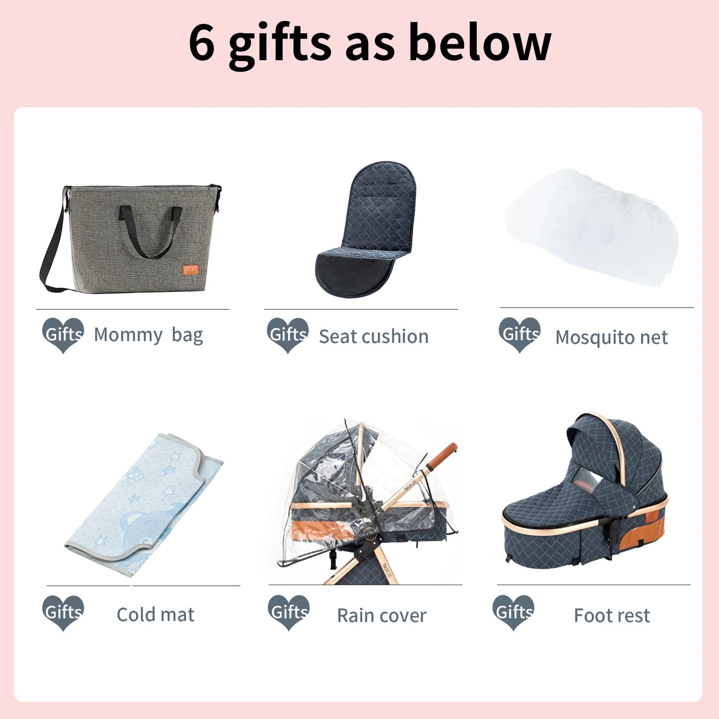 Baby Stroller 3 in 1 Travel System Pushchair Lightweight Pram All Terrain Baby Buggy Compact Fold Stroller