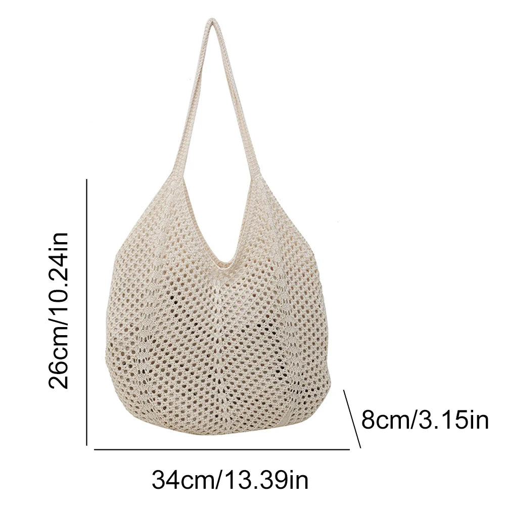 MOJOYCECN Women Knitting Shoulder Bag Large Capacity Crochet Tote Handbag