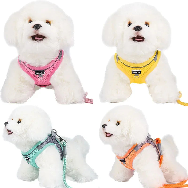 Dog Harness for Small Dogs Adjustable Puppy and Cat Vest for French Bulldog Chihuahua and Pug with Outdoor Walking Collar and Leash Set
