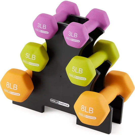 HolaHatha Neoprene Dumbbell Free Hand Weight Set with Rack for Home Exercises Ideal for Gaining Tone and Definition