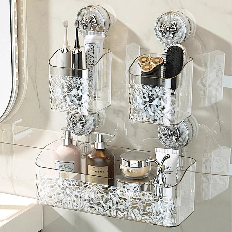 Big Red House Bathroom WallMounted Storage Shelf SuctionCup GlacierPattern Organizer