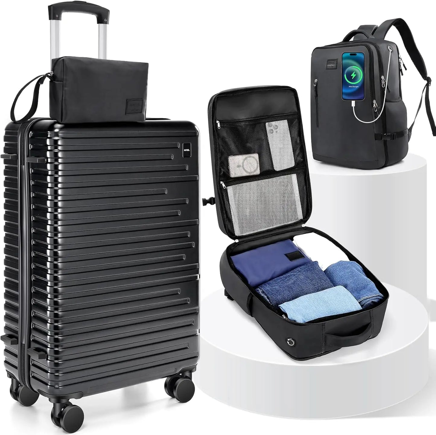 HOTEELCN Luggage Set Hardshell ABS PC Spinner Suitcases