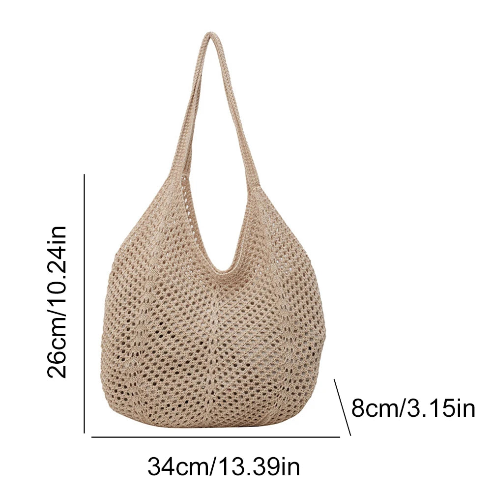 MOJOYCECN Women Knitting Shoulder Bag Large Capacity Crochet Tote Handbag
