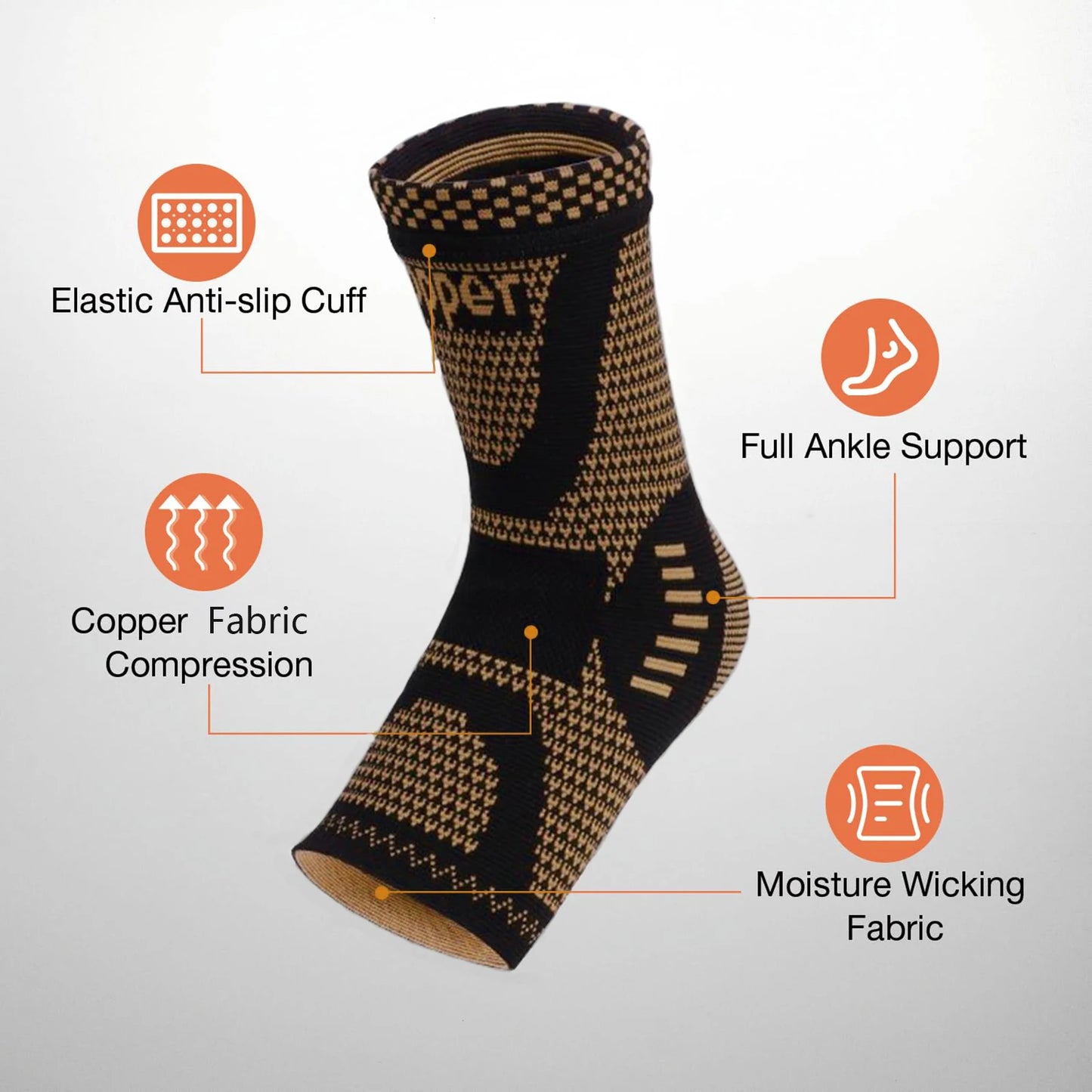 Copper Ankle Brace Compression Sleeve for Sprained Ankle