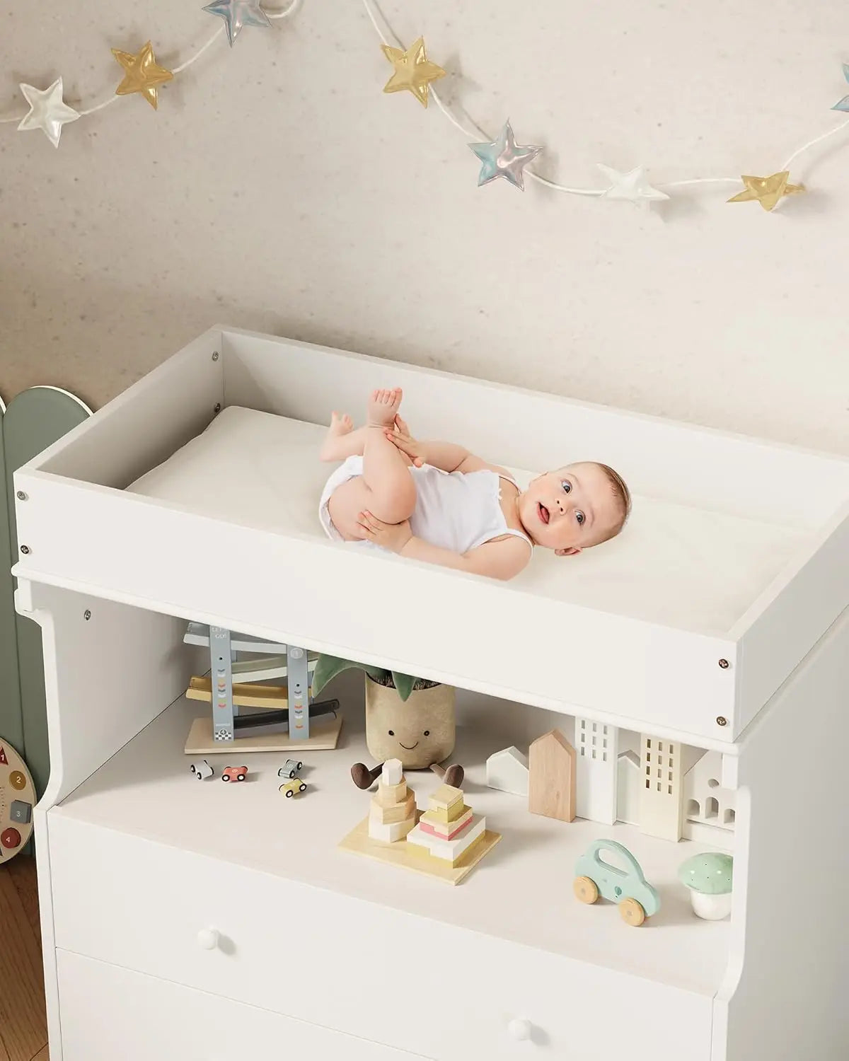 Baby Changing Table Dresser With 2 Drawers And Open Storage