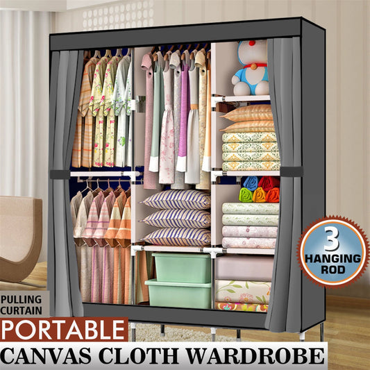 71 Inch Portable Closet Wardrobe Storage Organizer Gray