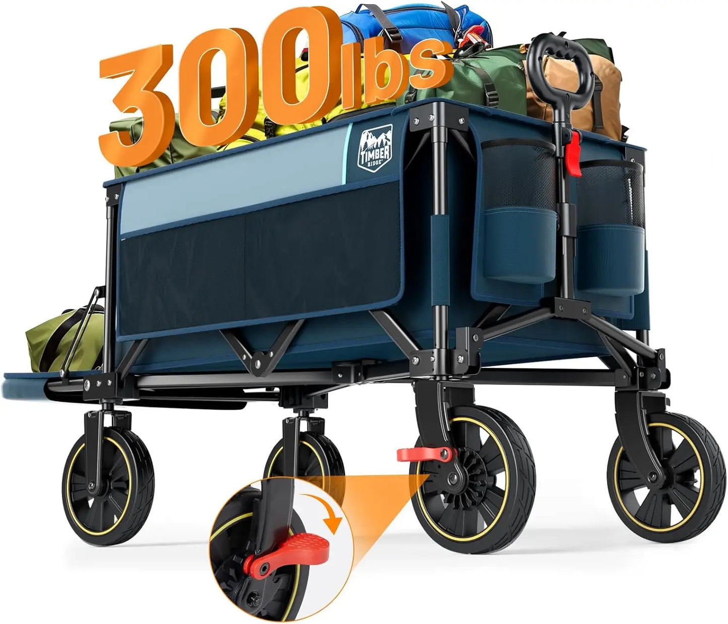 49 Inch Extra Long Folding Wagon With Tailgate Brakes 250L