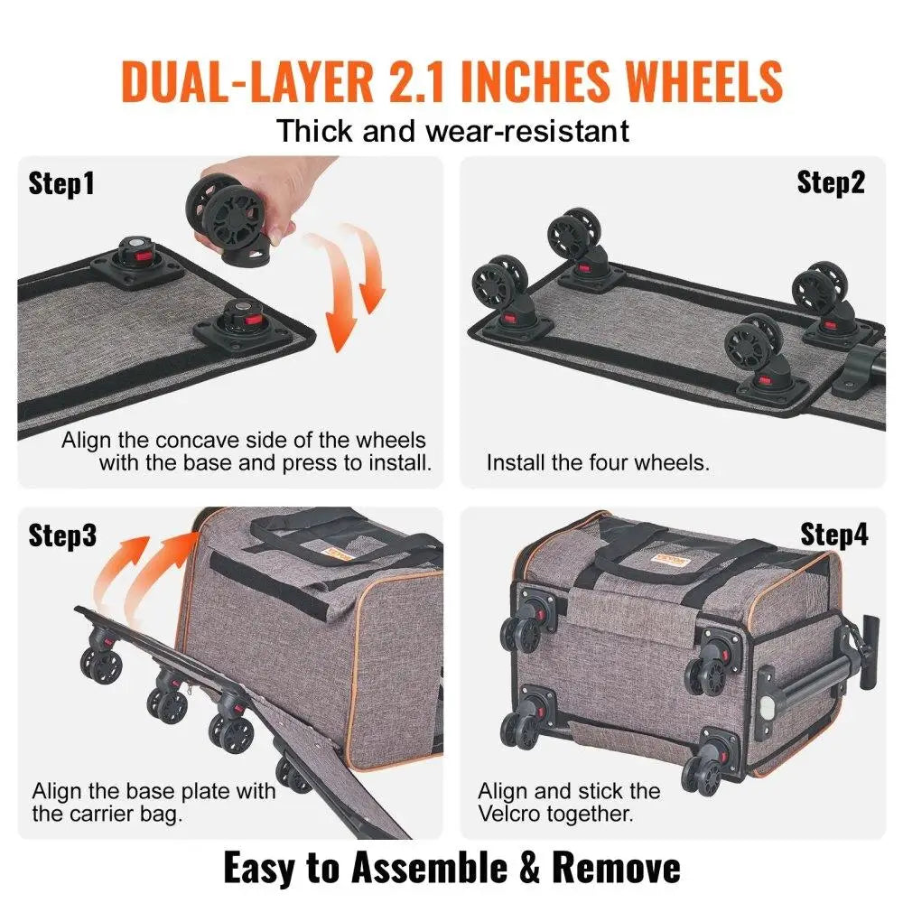 Rolling Cat Carrier with Wheels Airline Approved Pet Travel Bag Telescopic Handle and Shoulder Strap for Pets Up to 22 Pounds