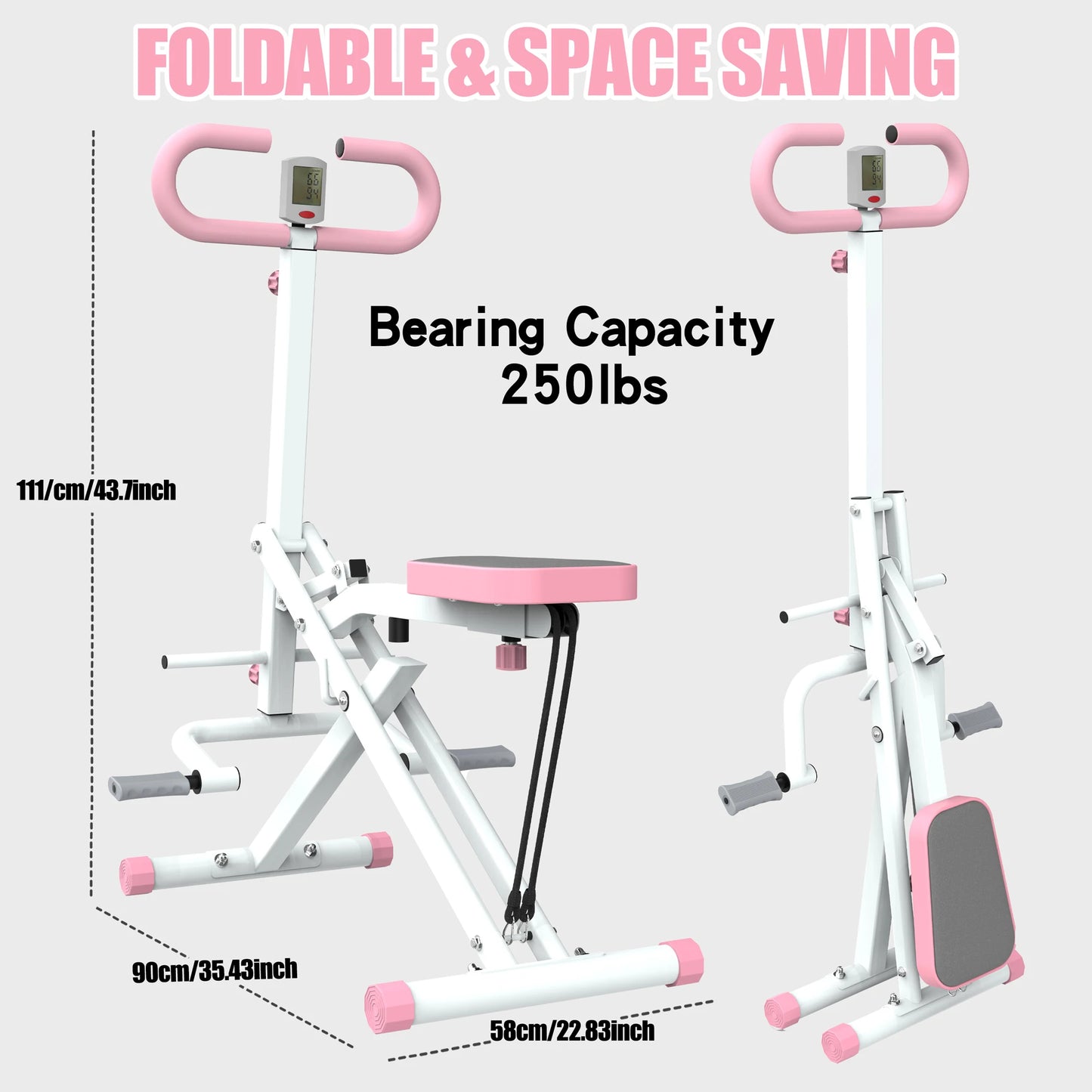 Foldable Squat Machine with Resistance Bands for Gluteus Maximus Training and Abdominal Back and Leg Workouts