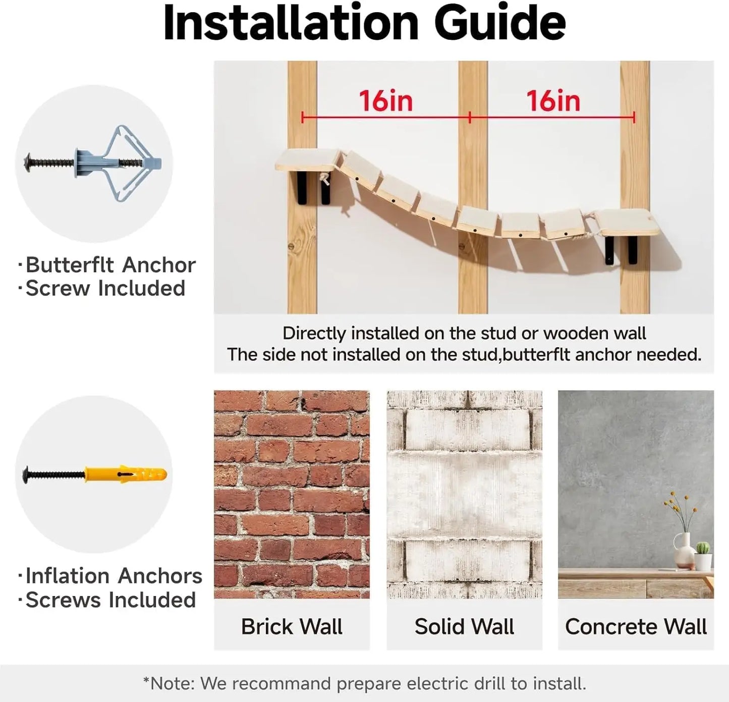 MEWOOFUNCN Cat Bridge Wall Mounted Wooden Climbing Shelves Five Tier