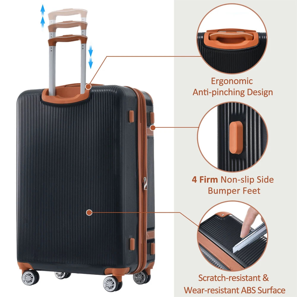 Hardshell Luggage Set 3 Piece Double Spinner Suitcase with TSA Lock Lightweight 20 Inch 24 Inch 28 Inch