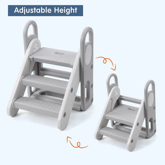 Foldable Toddler Step Stool for Bathroom Sink Adjustable 3 Steps Ladder for Toddlers with Handles Compact Nursery Step Stool